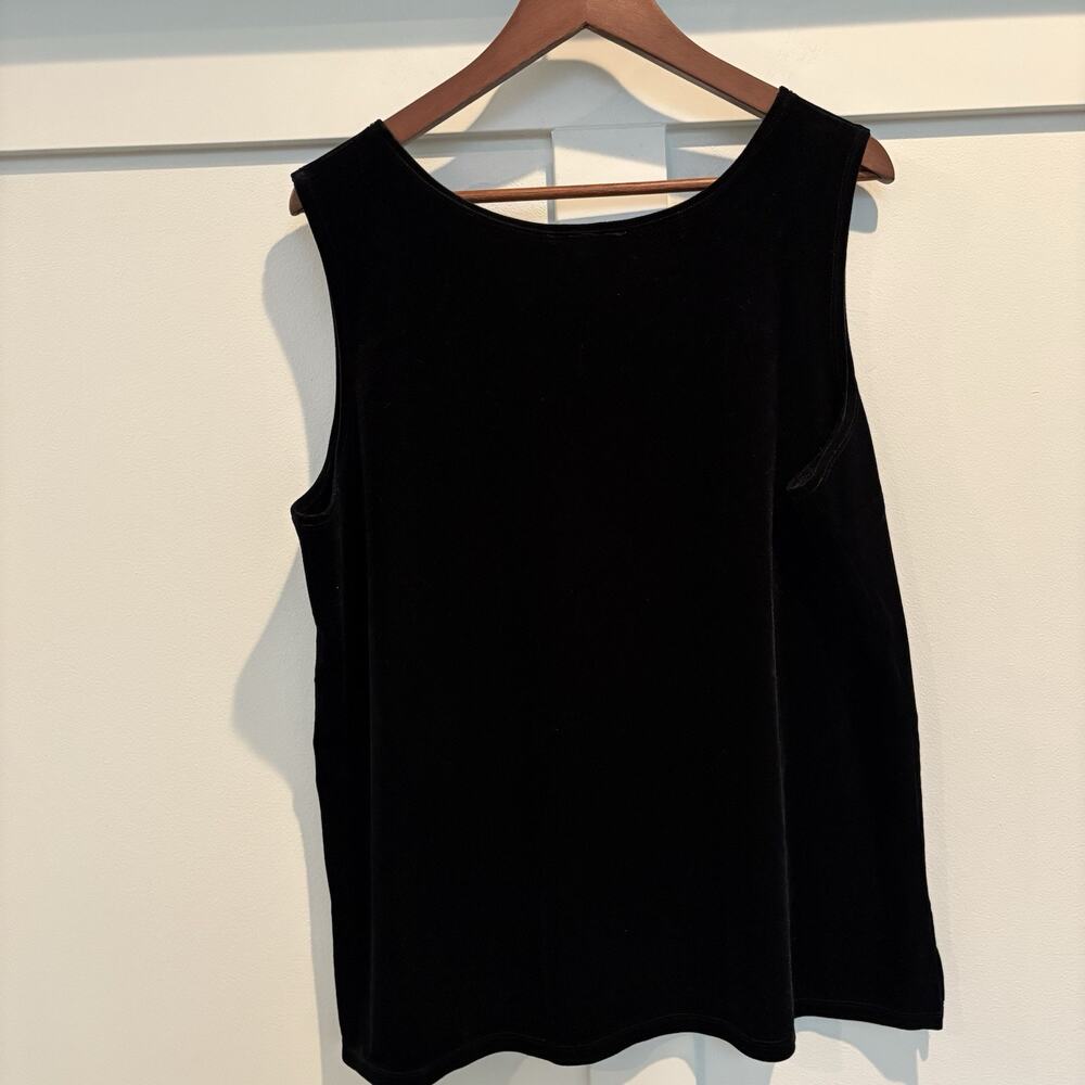 Black Velvet Tank Top XL Stretch Sequin Trim Quacker Factory Side Vents Dressy - Picture 7 of 11